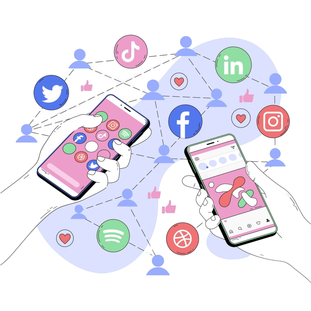 Social media Marketing with icons of Facebook, Instagram, and TikTok